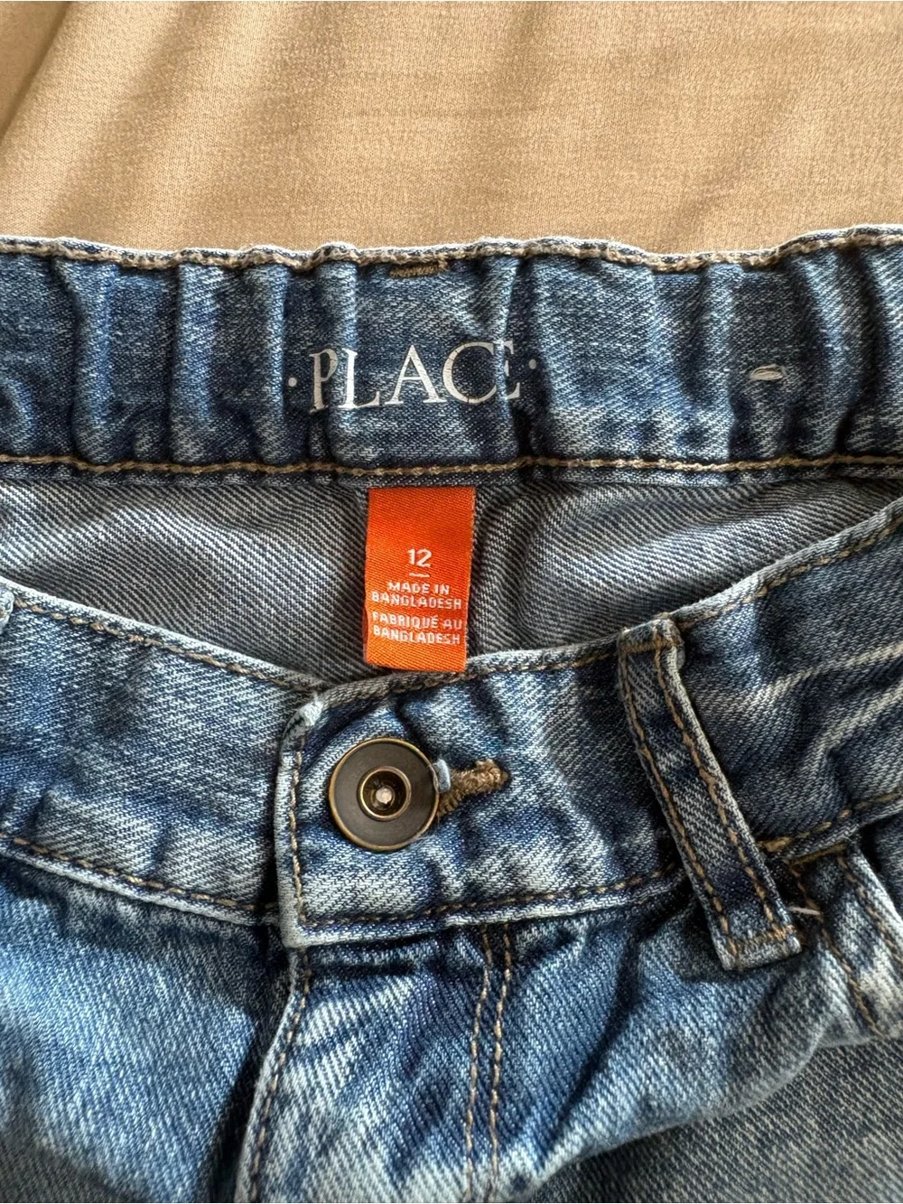 The Children’s Place Boys Light Wash Denim Jean Shorts Size 12 Elastic Waist EUC